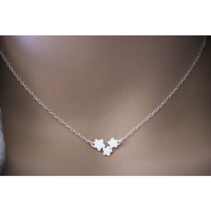 Collier ras du cou en argent massif 3 petites étoiles