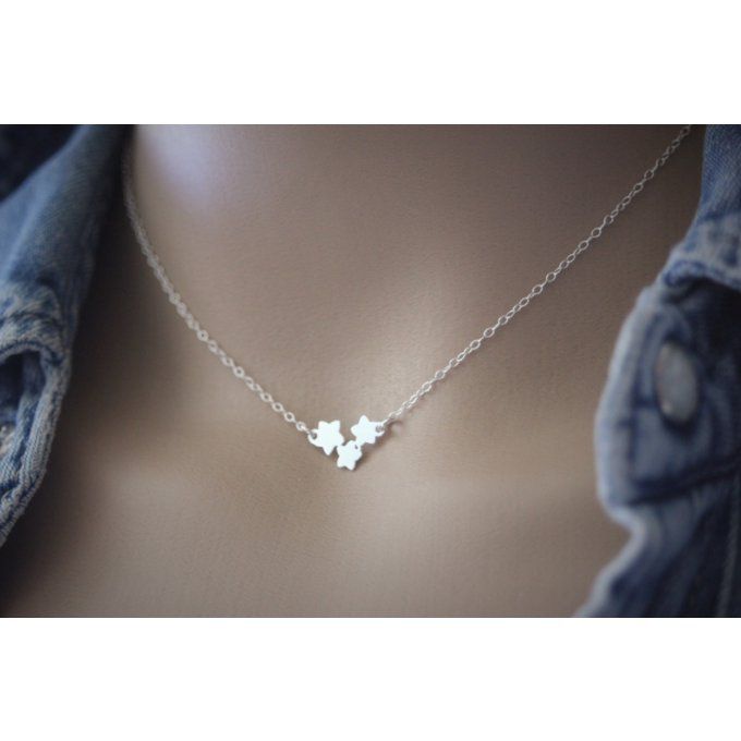 Collier ras du cou en argent massif 3 petites étoiles