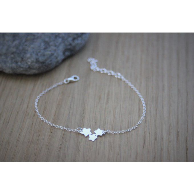 Bracelet minimaliste 3 petites étoiles argent massif 