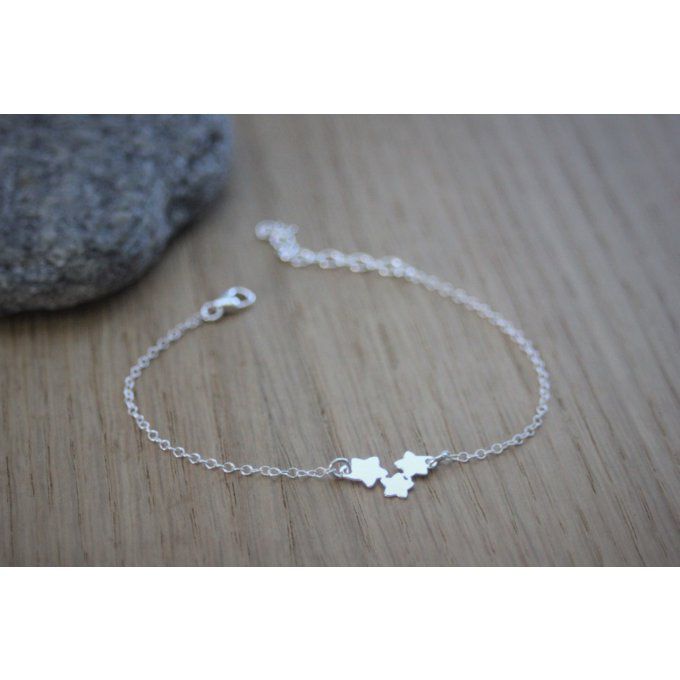 Bracelet minimaliste 3 petites étoiles argent massif 