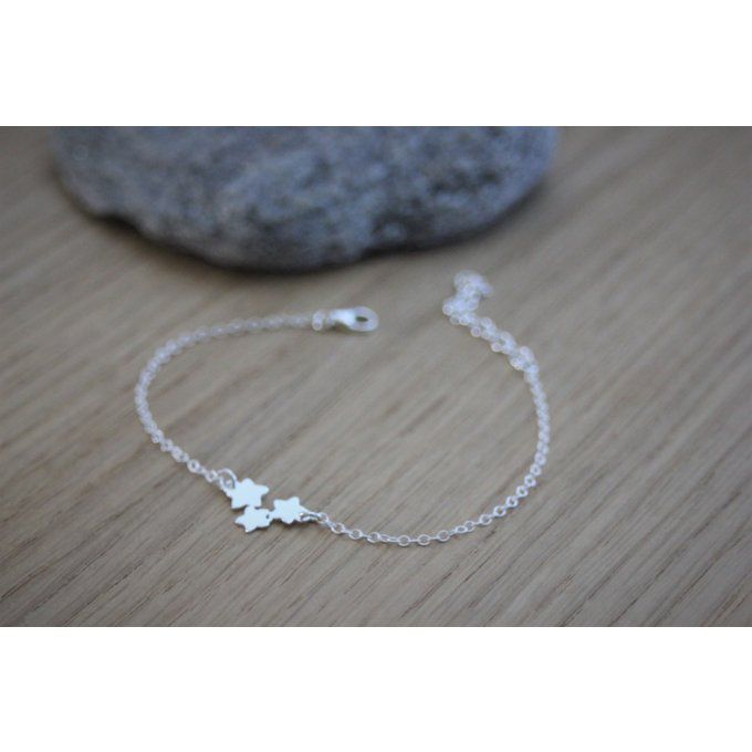 Bracelet minimaliste 3 petites étoiles argent massif 