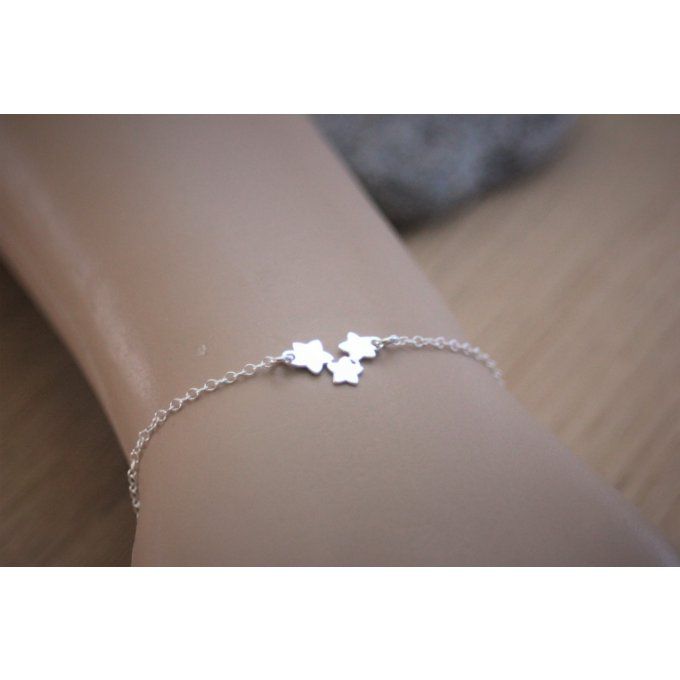 Bracelet minimaliste 3 petites étoiles argent massif 