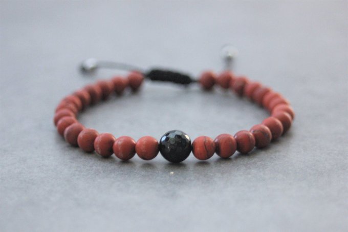 Bracelet perles jaspe rouge mat et onyx facettée
