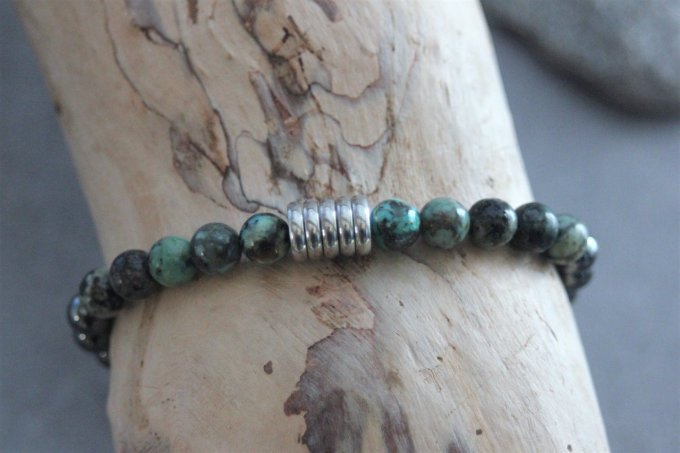 Bracelet perles turquoise africaine, hématite et acier inoxydable