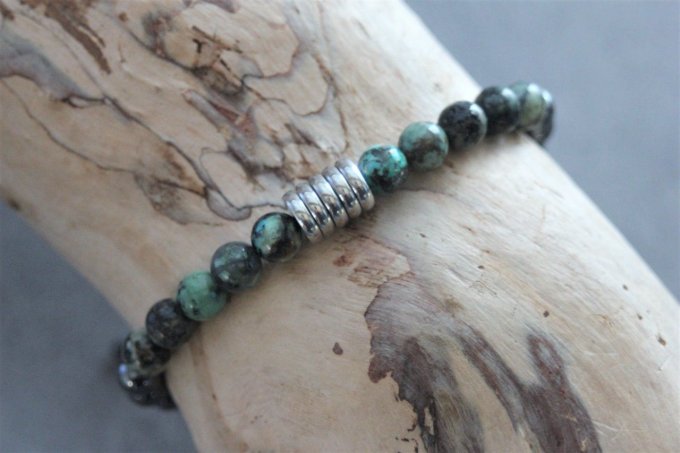 Bracelet perles turquoise africaine, hématite et acier inoxydable