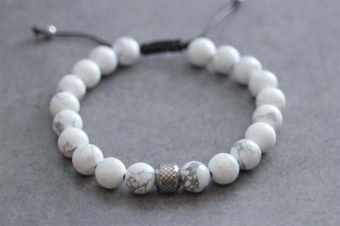 Bracelet perles howlite blanche et acier inoxydable
