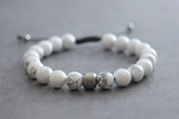 Bracelet perles howlite blanche et acier inoxydable