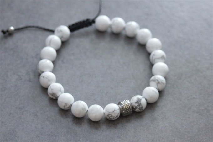 Bracelet perles howlite blanche et acier inoxydable