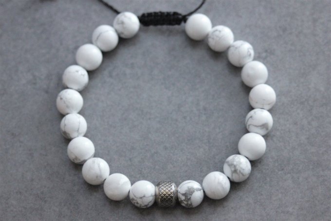 Bracelet perles howlite blanche et acier inoxydable