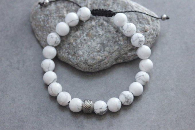 Bracelet perles howlite blanche et acier inoxydable