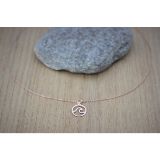 Collier or rose pendentif mini vague