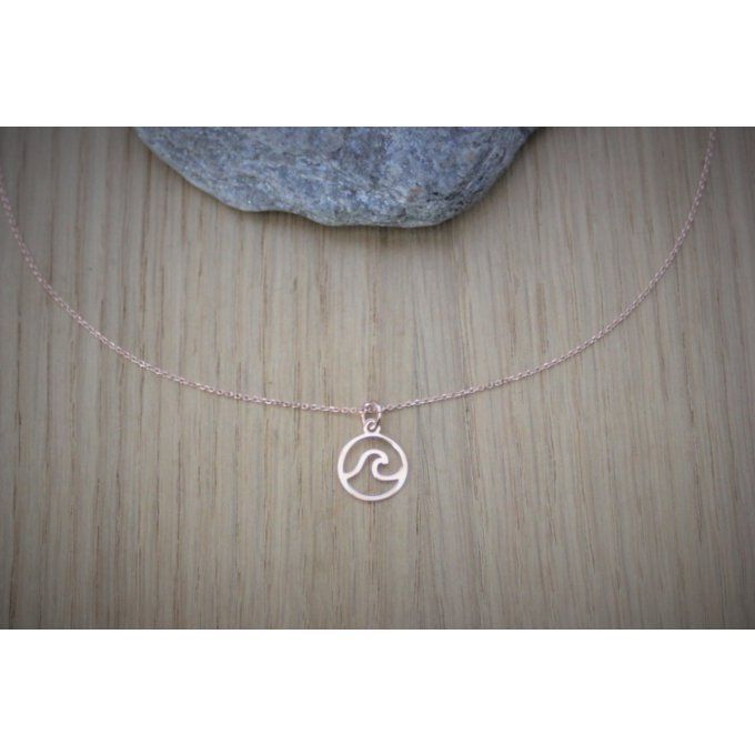 Collier or rose pendentif mini vague