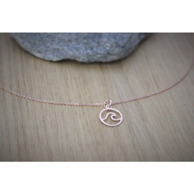 Collier or rose pendentif mini vague