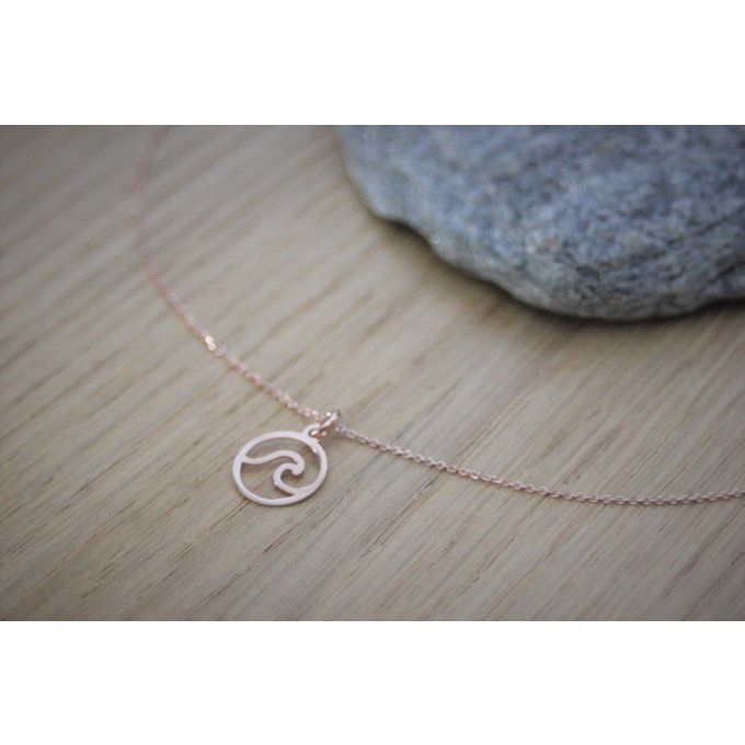 Collier or rose pendentif mini vague