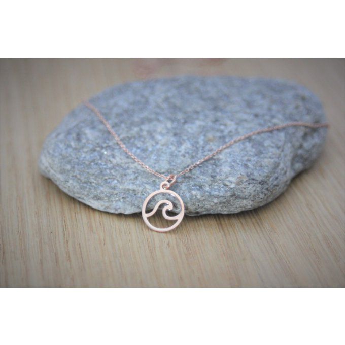 Collier or rose pendentif mini vague