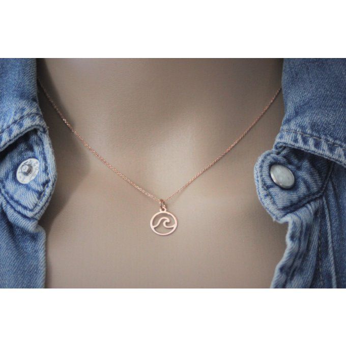 Collier or rose pendentif mini vague