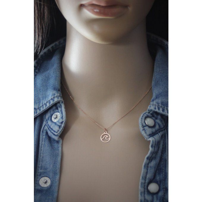 Collier or rose pendentif mini vague