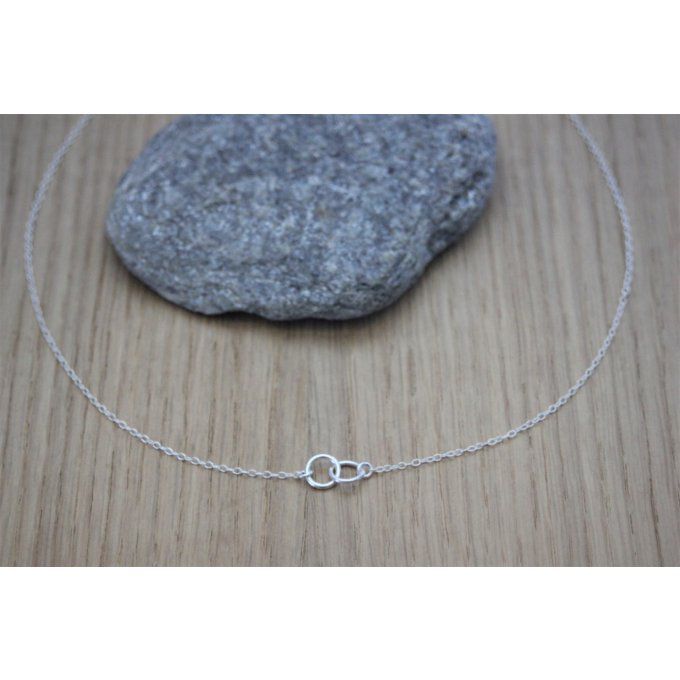 Collier argent massif 2 mini anneaux enlacés en argent