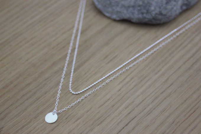 Collier en argent massif double chaine et pendentif médaille