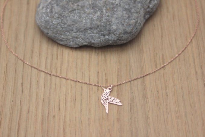 Collier or rose pendentif colibri