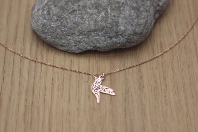 Collier or rose pendentif colibri