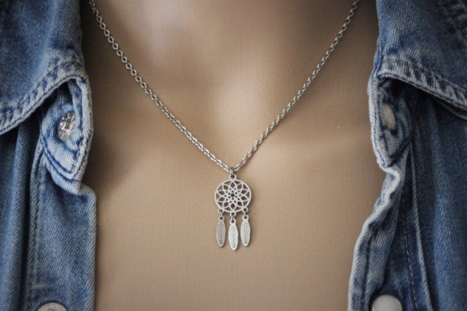 Collier acier pendentif attrape rêve