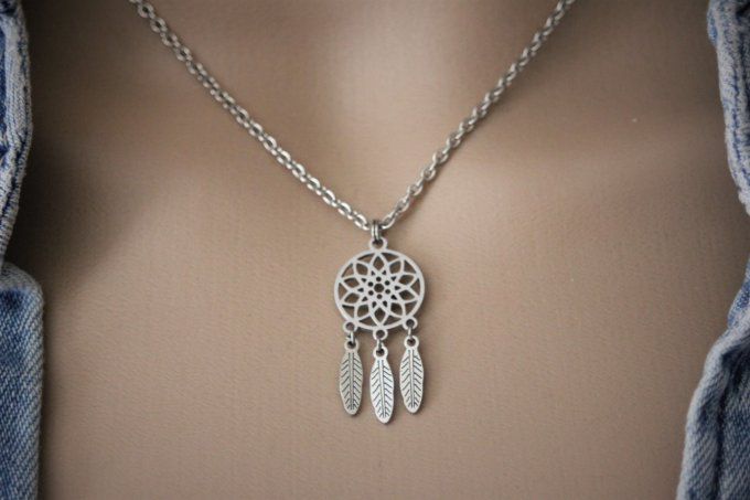 Collier acier pendentif attrape rêve