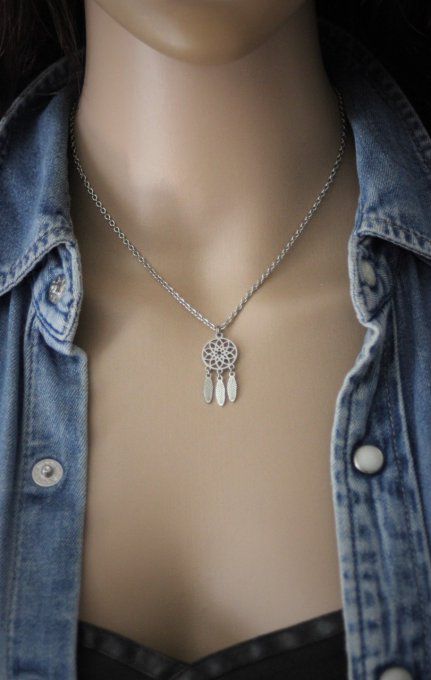 Collier acier pendentif attrape rêve