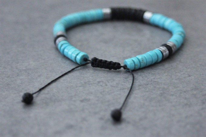 Bracelet perles heishi en turquenite, pierre de lave et hématite argenté