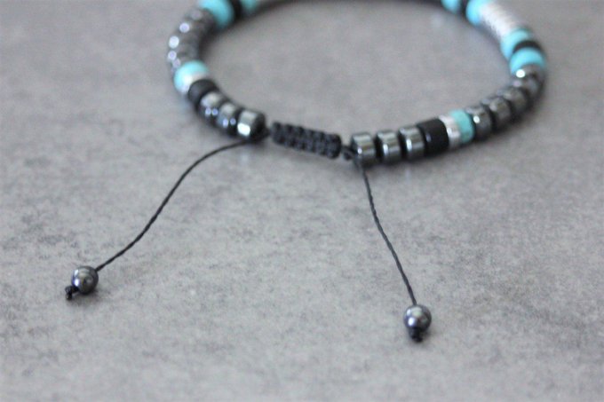 Bracelet perles heishi en turquenite, onyx mat, hématite et hématite argenté