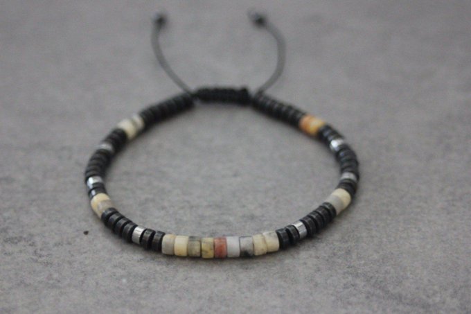 Bracelet perles heishi en crazy agate, hématite et hématite argenté