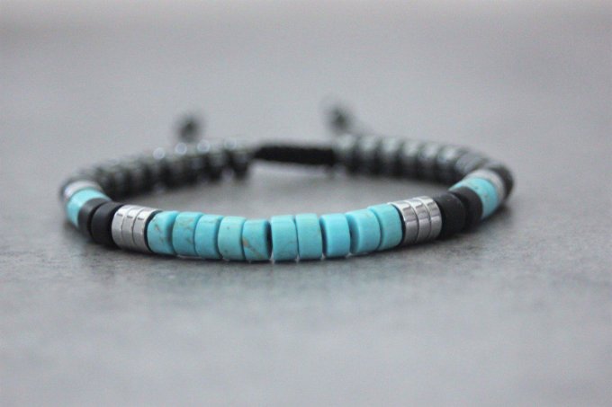 Bracelet perles heishi en turquenite, onyx mat et hématite