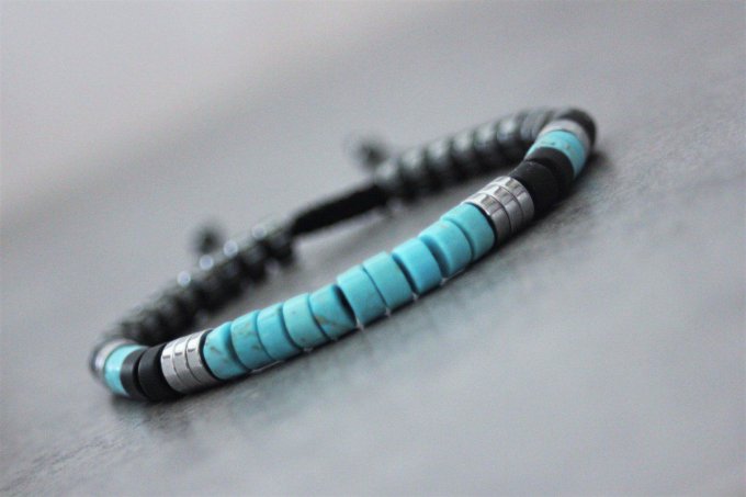 Bracelet perles heishi en turquenite, onyx mat et hématite