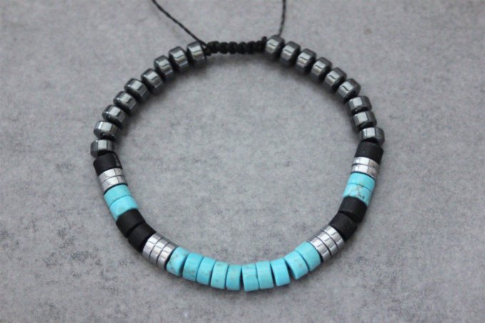 Bracelet perles heishi en turquenite, onyx mat et hématite