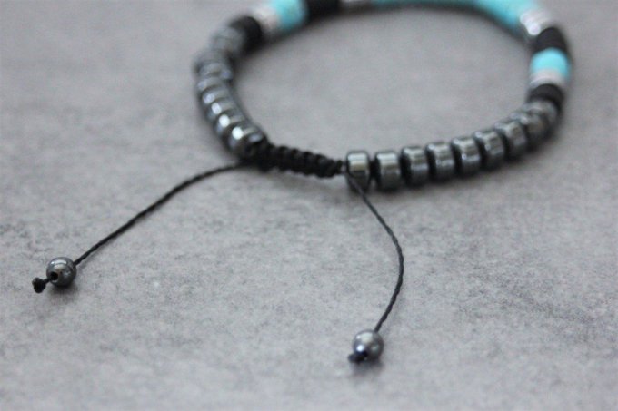 Bracelet perles heishi en turquenite, onyx mat et hématite