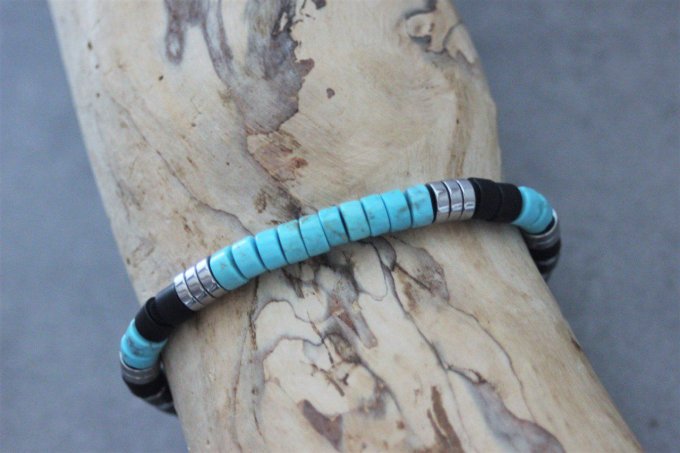 Bracelet perles heishi en turquenite, onyx mat et hématite