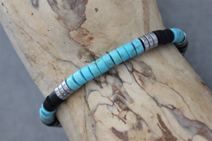 Bracelet perles heishi en turquenite, onyx mat et hématite