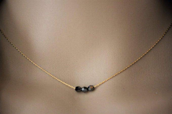 Collier or gold filled 3 perles en cristal swarovski noires