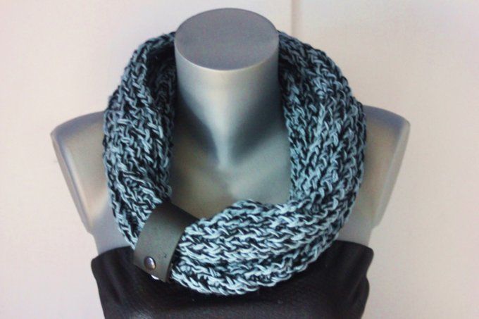 Echarpe Snood laine bleu gris et noir