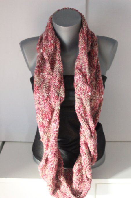 Snood en laine rose et beige 