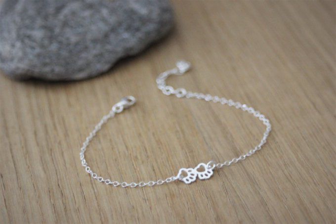 Bracelet argent massif avec petites pattes d'animal