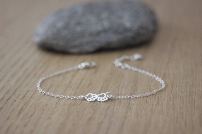 Bracelet argent massif avec petites pattes d'animal