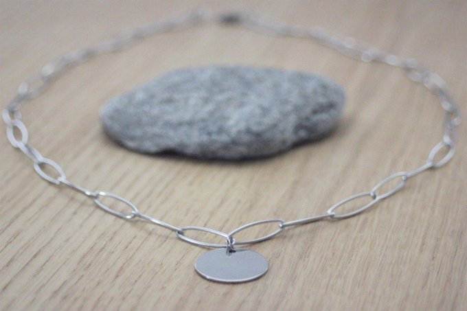 Collier en acier inoxydable gros maillons pendentif médaille ronde à graver
