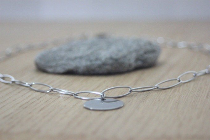 Collier en acier inoxydable gros maillons pendentif médaille ronde à graver