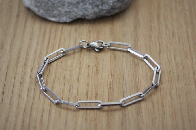 Bracelet gros maillons chaine rectangle en acier inoxydable