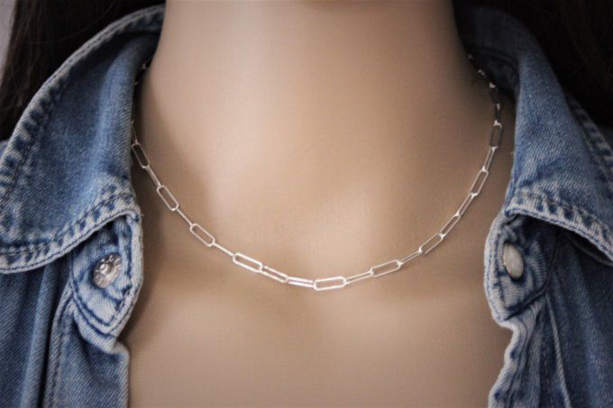 Collier grands maillons chaine rectangle en argent massif