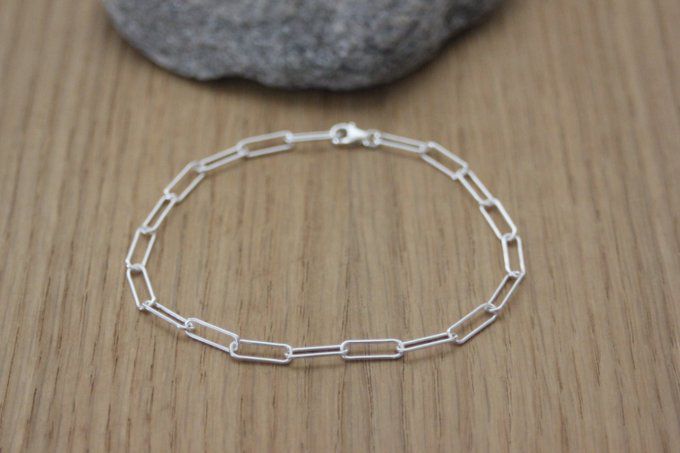 Bracelet en argent massif grands maillons chaine rectangle