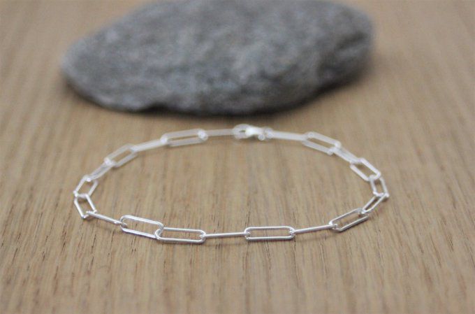 Bracelet en argent massif grands maillons chaine rectangle