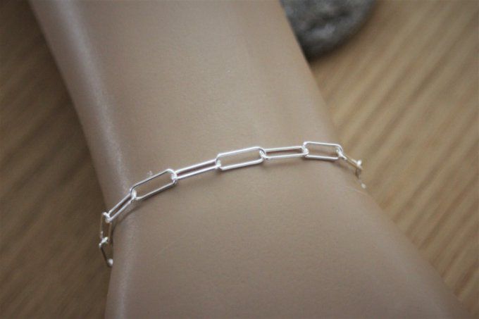 Bracelet en argent massif grands maillons chaine rectangle