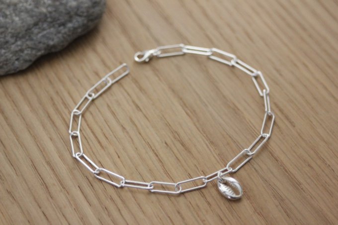 Bracelet en argent massif pendentif coquillage cauri